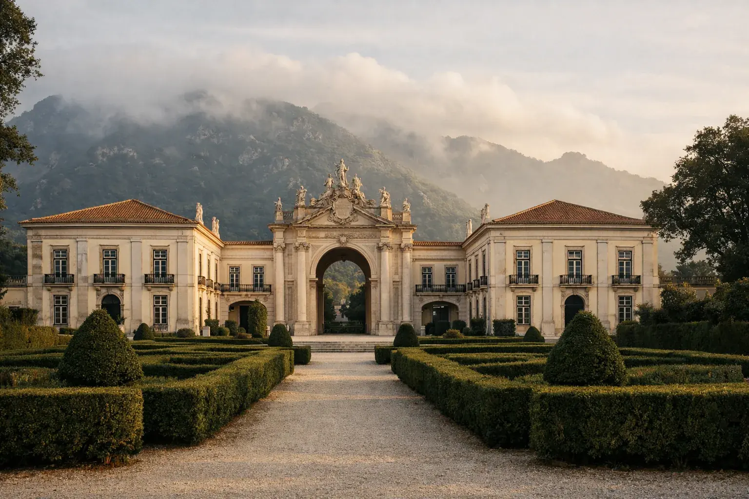 O Palácio de Seteais e os seus jardins formais, em Sintra, Portugal