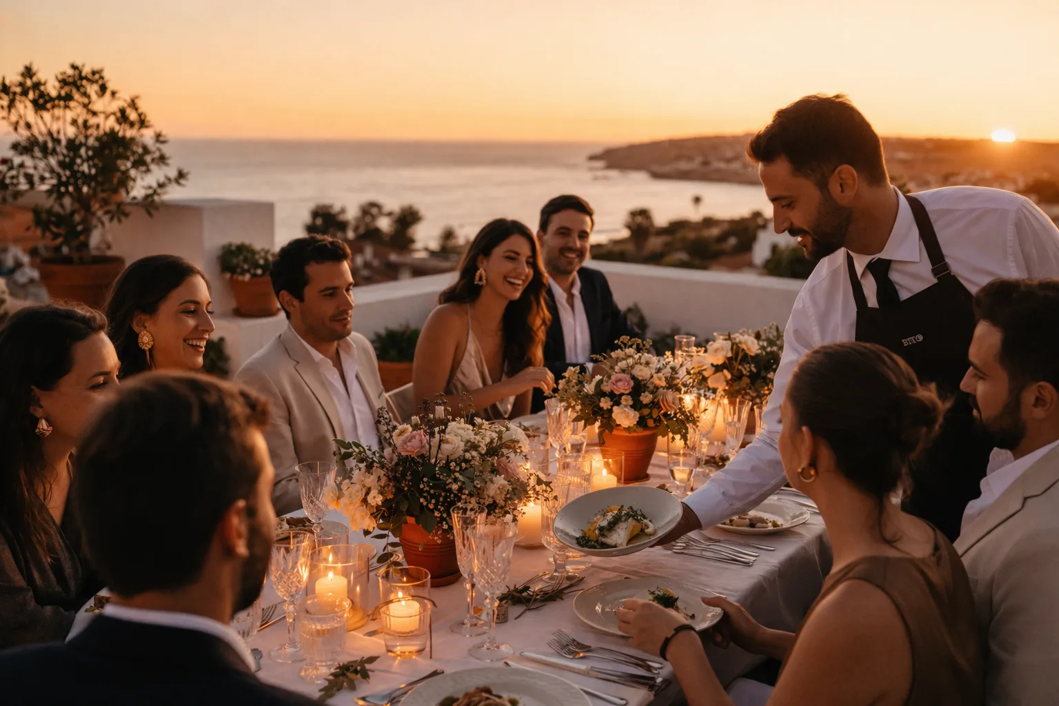 Um jantar privado num terraço, parte de um programa de eventos produzido pela BTQ em Portugal
