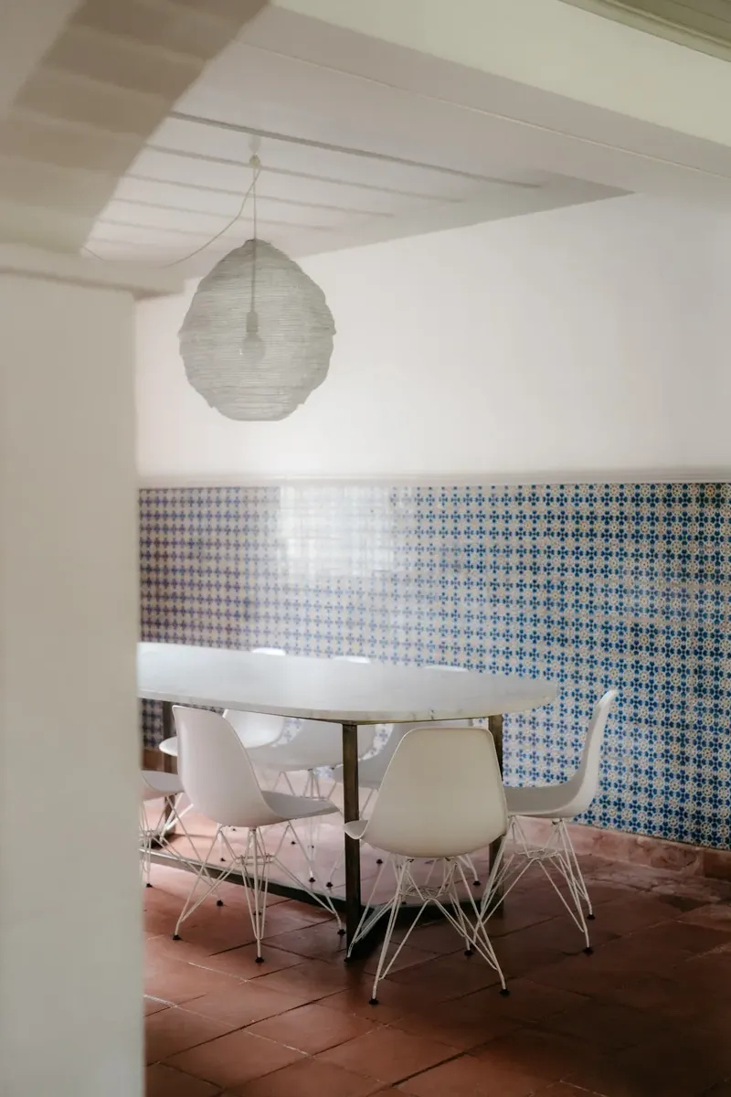 The dining room, set for sixty