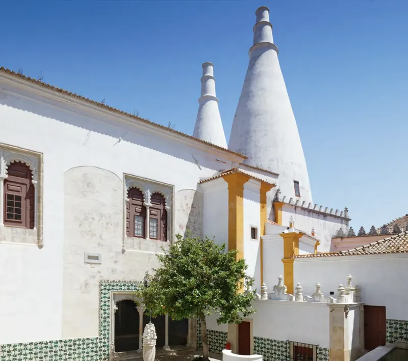 Sintra Palace Central Patio with twin Manueline conical chimneys