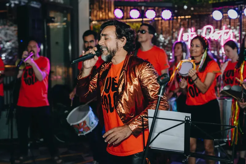 Live band under stage lighting at an event produced by BTQ Events at Palácio do Grilo in Lisbon