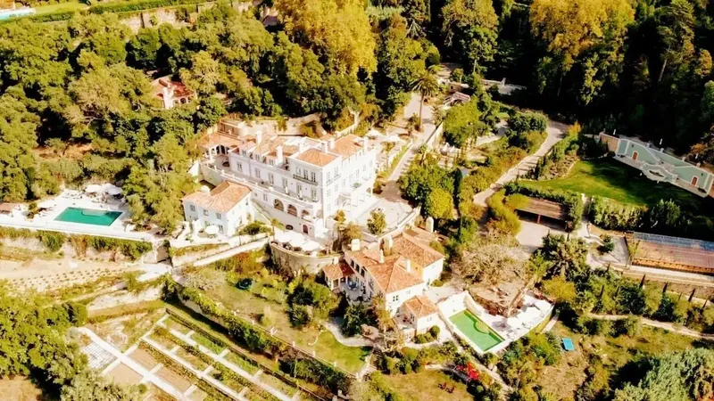 Quinta da Bella Vista, Sintra · aerial view of the private historic estate with the Palacio and Victorian greenhouse